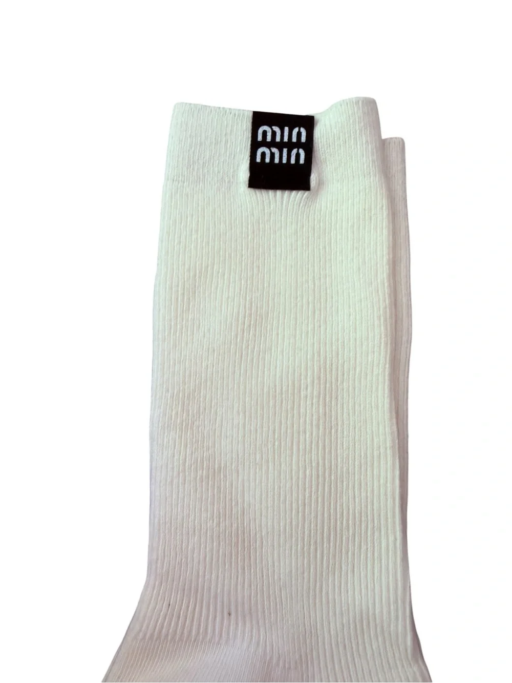 2 Pair Ribbed Miu Miu Outlet Crew Socks - Black & Cream